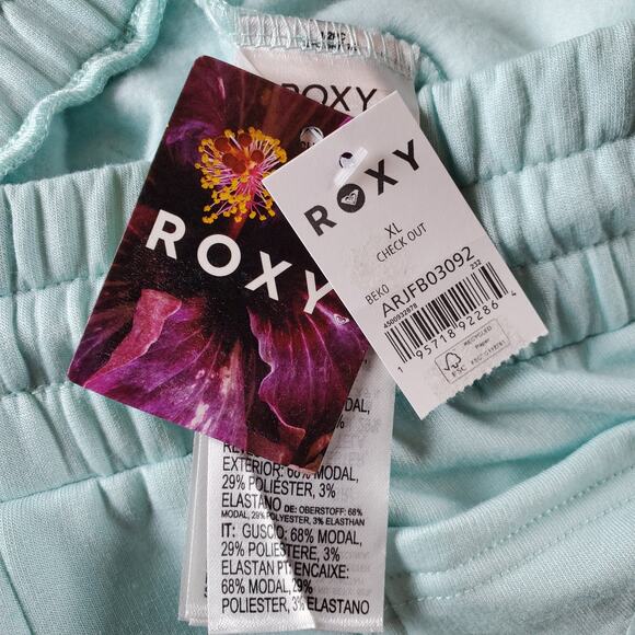 Roxy Womens XL Fleece Check Out Short Blue With Pockets New With Tags - Picture 5 of 6